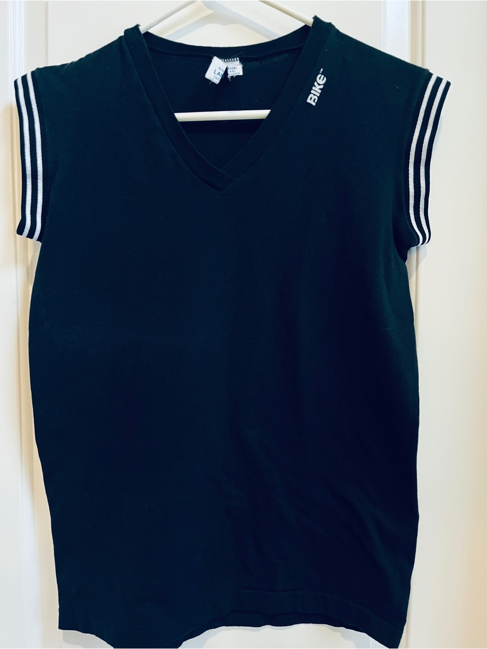 Vintage 70s 80s BIKE Athletic Black Sleeveless V-Neck Practice Jersey Shirt L
